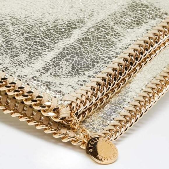 Stella McCartney Falabella Vegan Faux Leather Fold-Over Clutch Gold Vegan Gift - Picture 3 of 16